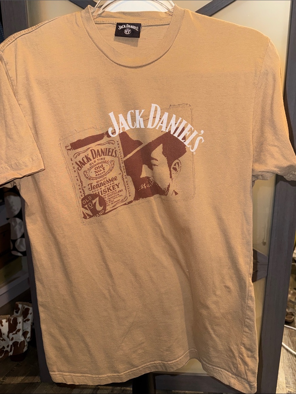 Jack Daniels Tan Graphic Short-Sleeve Tee with Brown Print